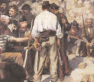  < La barricade (détail), peinture d'André Devambez >