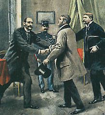 < Dreyfus avec ses avocats Demange et Labori en 1899 >