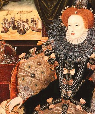  Portrait d'Elizabeth 1ère avec l'Armada espagnole en toile de fond