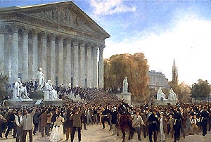 La foule devant le Palais-Bourbon lors du vote des lois constitutionnelles