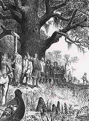 Cavelier de la Salle prend possession de la Louisiane (gravure)