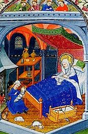 Naissance de la Vierge Marie (enluminure du maître de Châtillon, BNF) >