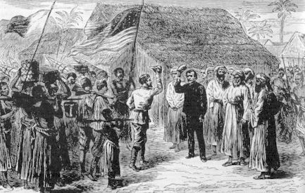  Rencontre de Stanley et Livingstone (gravure d'époque)