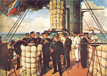 L'amiral Togo sur le pont du Mikasa (peinture japonaise)