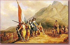  Les colons conduits par Jan van Riebeeck sont accueillis par des Hottentots
