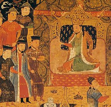  Gengis Khan avec ses fils Ogodai et Jochi, miniature persane du XIVe siècle