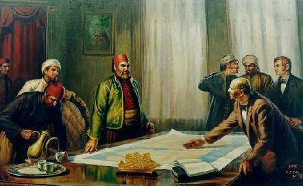  < Percement du canal de Suez (peinture d'époque) >