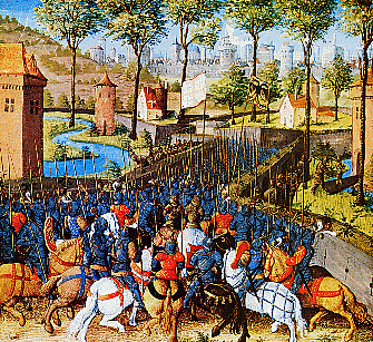 Les croisés au siège de Damas (1148) - Miniature de la fin du XVe siècle. B.N.