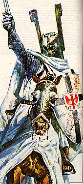 Chevalier Teutonique, portant sur son bouclier une croix noire, l'insigne de son ordre.