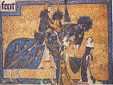 Un chevalier en grande tenue héraldique de Geoffrey Luttrell (vers 1320). British Museum