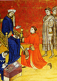Philippe de Valois reconnu roi par les barons du royaume. Miniature du XIVe siècle.