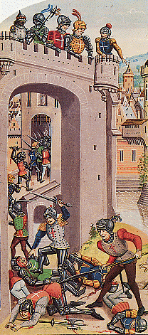 Prise de Caen par Edouard III d'Angleterre (1346). Miniature du XVe siècle.B.N.