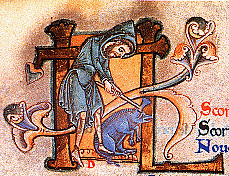 L'abbatage du porc. Miniature du XIIIe siècle