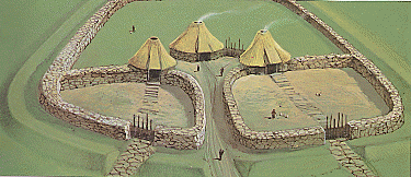 Petite ferme de la Bretagne romaine, avec ses enclos destinés à parquer le bétail.