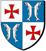 Ecartelé : au premier et au quatrième d'argent à la croix pattée et alésée de gueules, au deuxième et au troisième d'azur aux deux bars adossés en pal d'argent