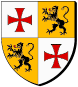Ecartelé : au premier et au quatrième d'argent à la croix pattée et alésée de gueules, au deuxième et au troisième au lion de sable armé et lampassé de gueules