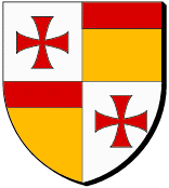 Ecartelé : au premier et au quatrième d'argent à la croix pattée et alésée de gueules, au deuxième et au troisième d'or au chef de gueules