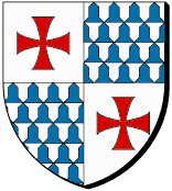 Ecartelé : au premier et au quatrième d'argent à la croix pattée et alésée de gueules, au deuxième et au troisième de vair de quatre tires